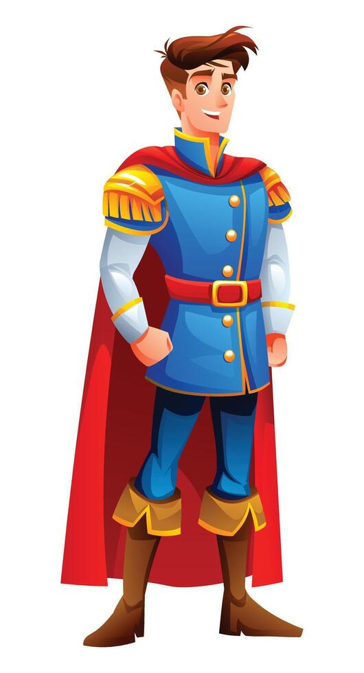 Prince in royal outfit with a cape. Cartoon character illustration vector