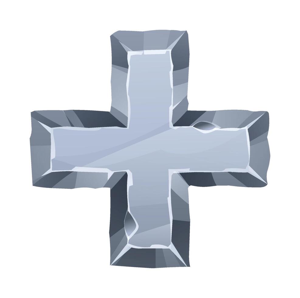 Plus sign stone board with sharp jagged edges and rough surface, giving it a fractured look. Stone element for game and web. Ui or gui design element. Cartoon illustration vector