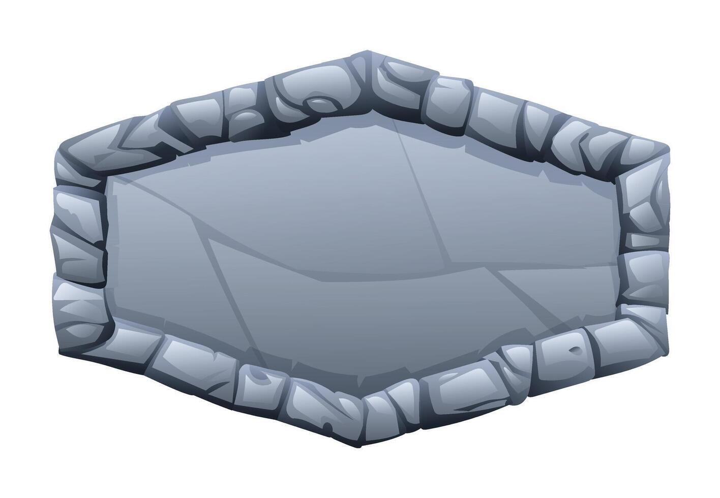 Stone frame made of jagged pieces, enclosing a flat surface in the middle. Stone banner element for game and web. Ui or gui design element. Cartoon illustration vector