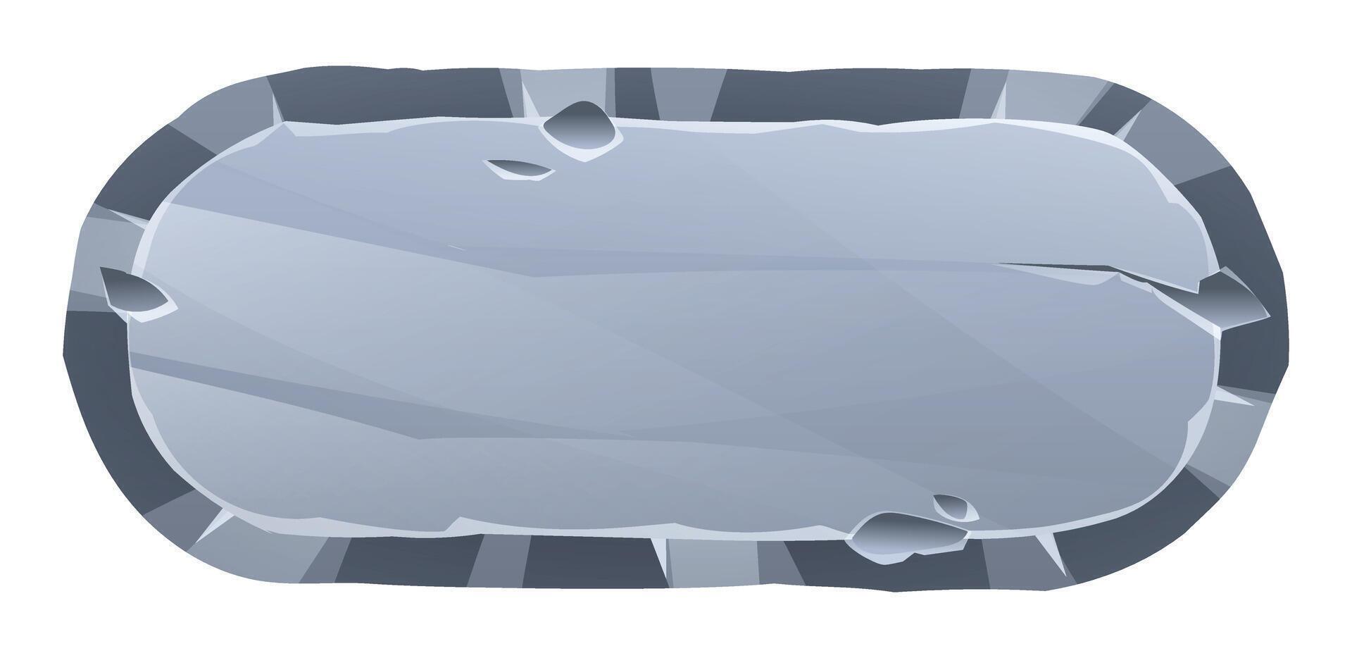 Rounded rectangle stone board with a rough surface, surrounded by sharp jagged edges. Stone banner element for game and web. Ui or gui design element. Cartoon illustration vector