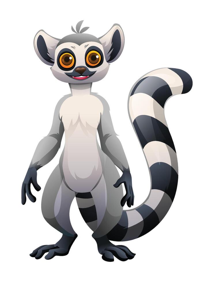 Friendly lemur standing. Cartoon character illustration vector