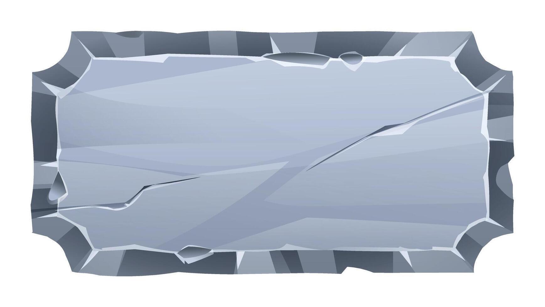 Stone board with rough surfaces and sharp edges, cracked slightly. Stone banner element for game and web. Ui or gui design element. Cartoon illustration vector