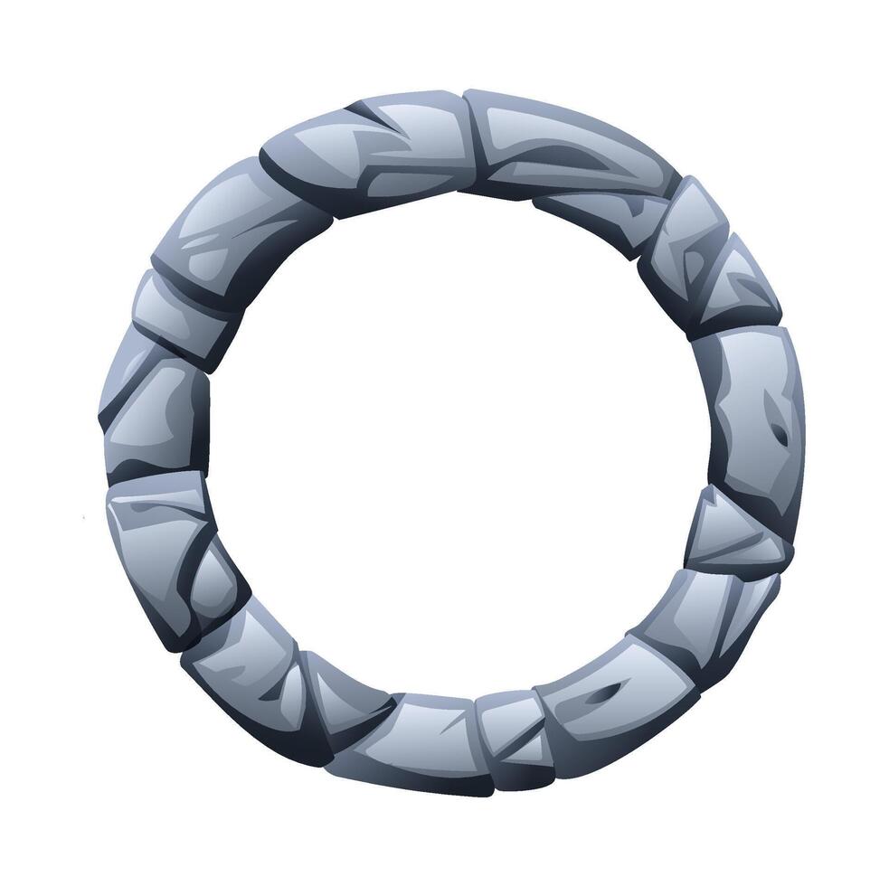 Round stone frame made of jagged stone pieces. Cartoon illustration vector