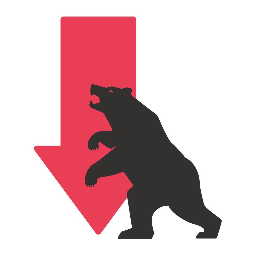 Bear symbolizing market decline with downward arrow vector