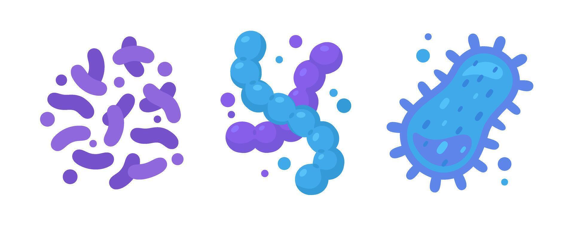 Colorful illustrations of various bacteria shapes vector