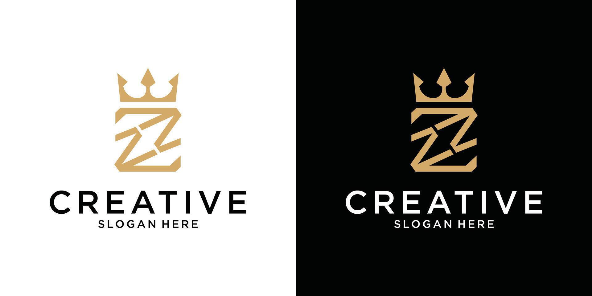 Initial letter Z or ZZ with crown icon template vector