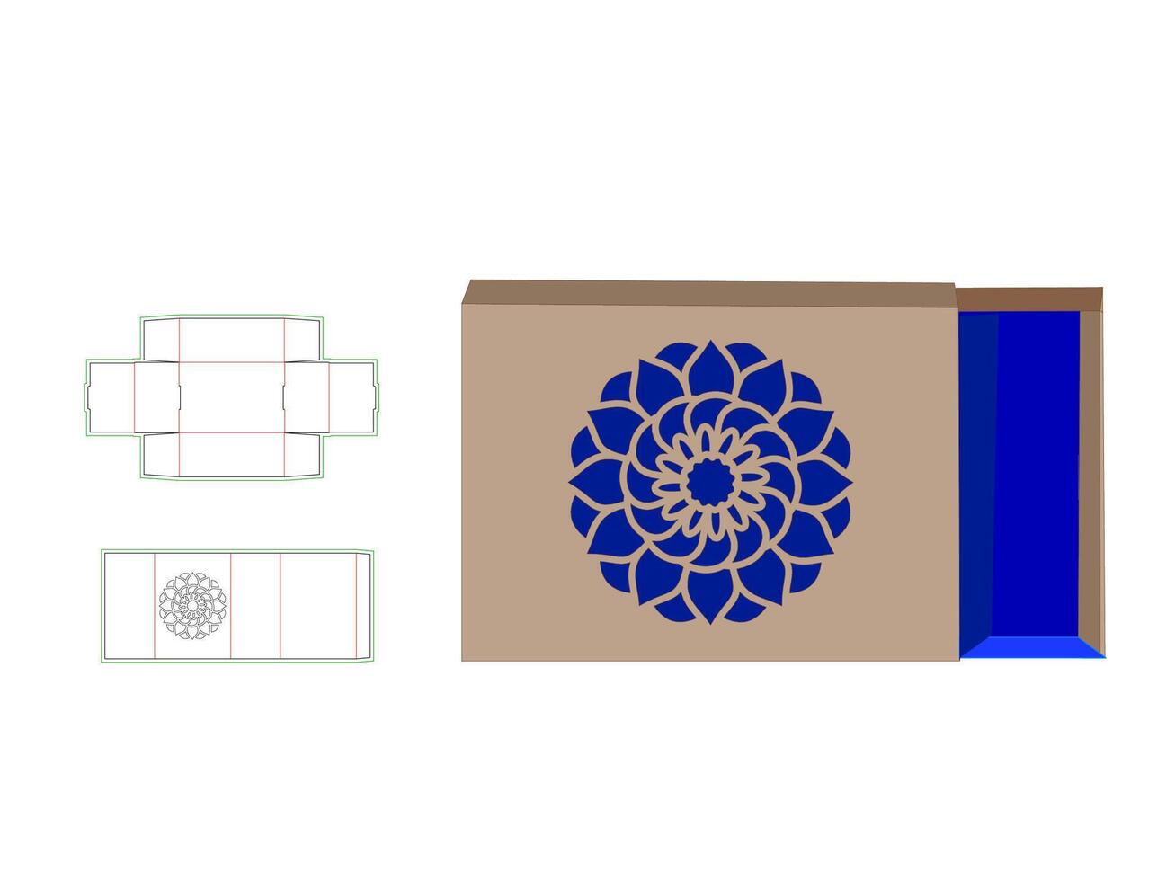 Slide Match box mandala Laser Cut Dieline Template vector