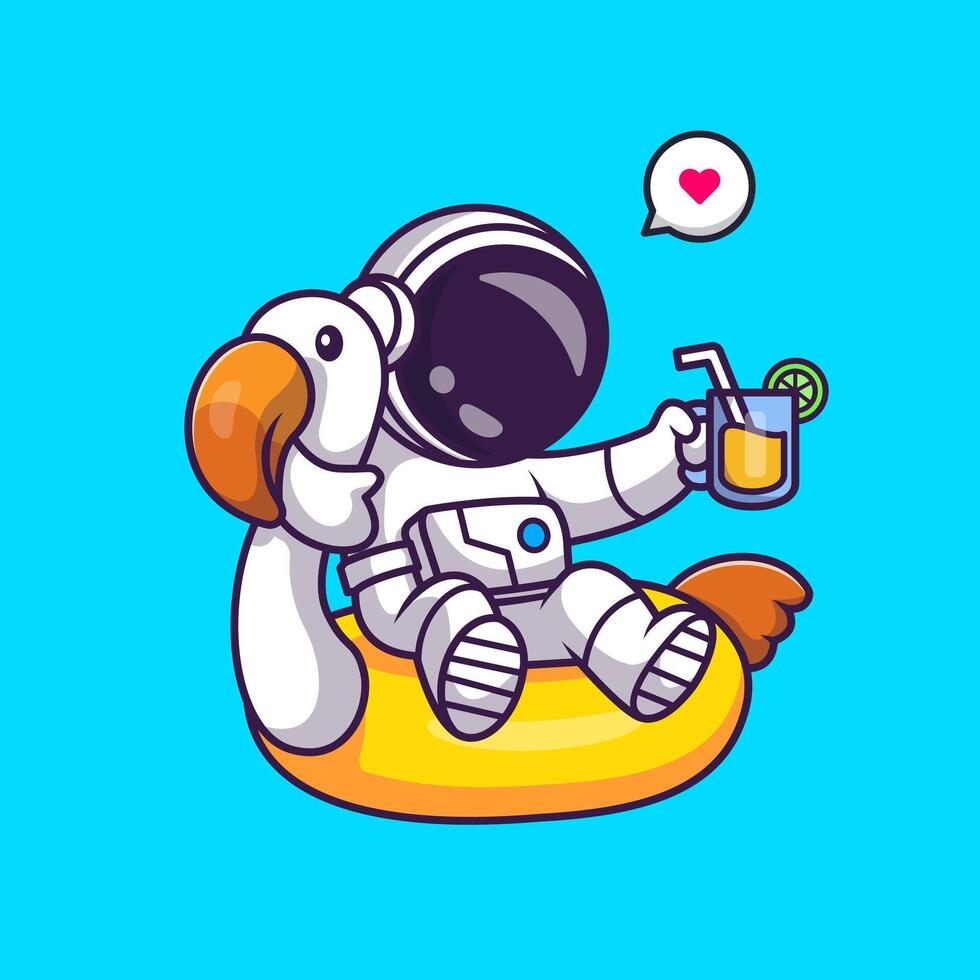 Cute Astronaut Relaxing On Bird Balloon with Orange Juice Cartoon vector