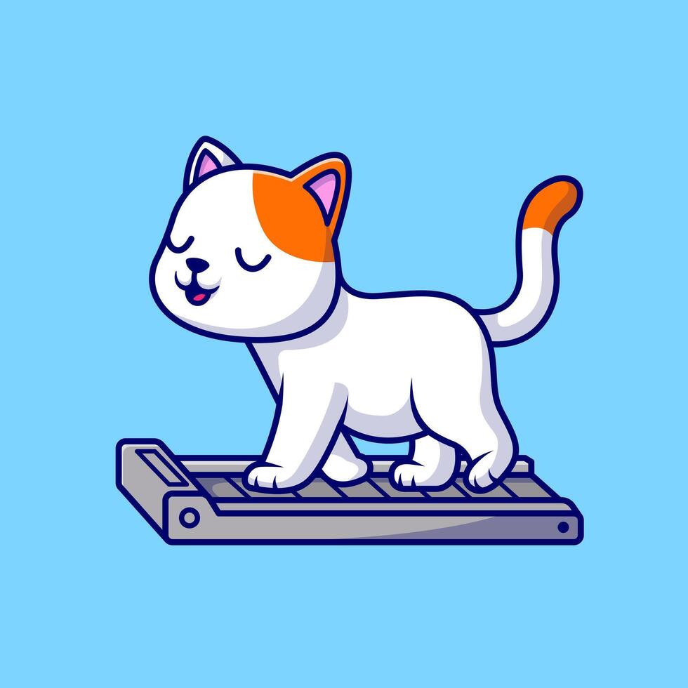 Cute Cat Running on Treadmill Cartoon vector
