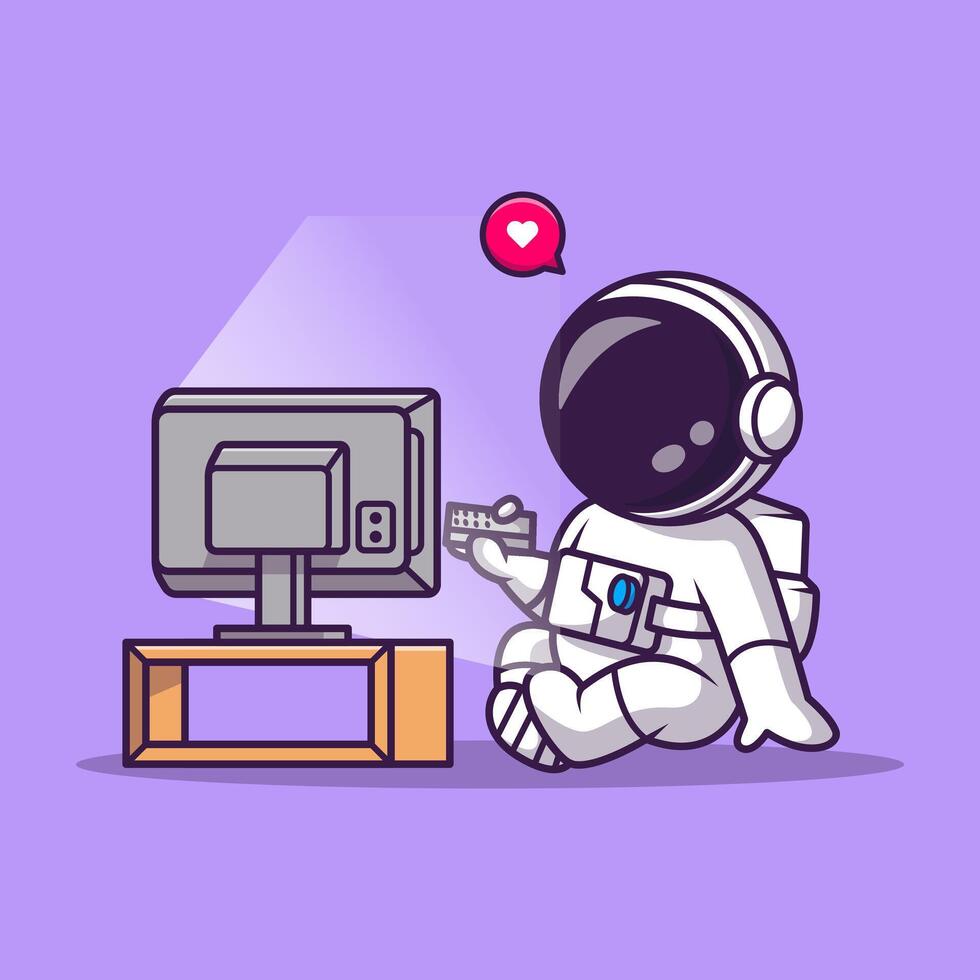 Cute Astronaut Watching Tv Cartoon vector