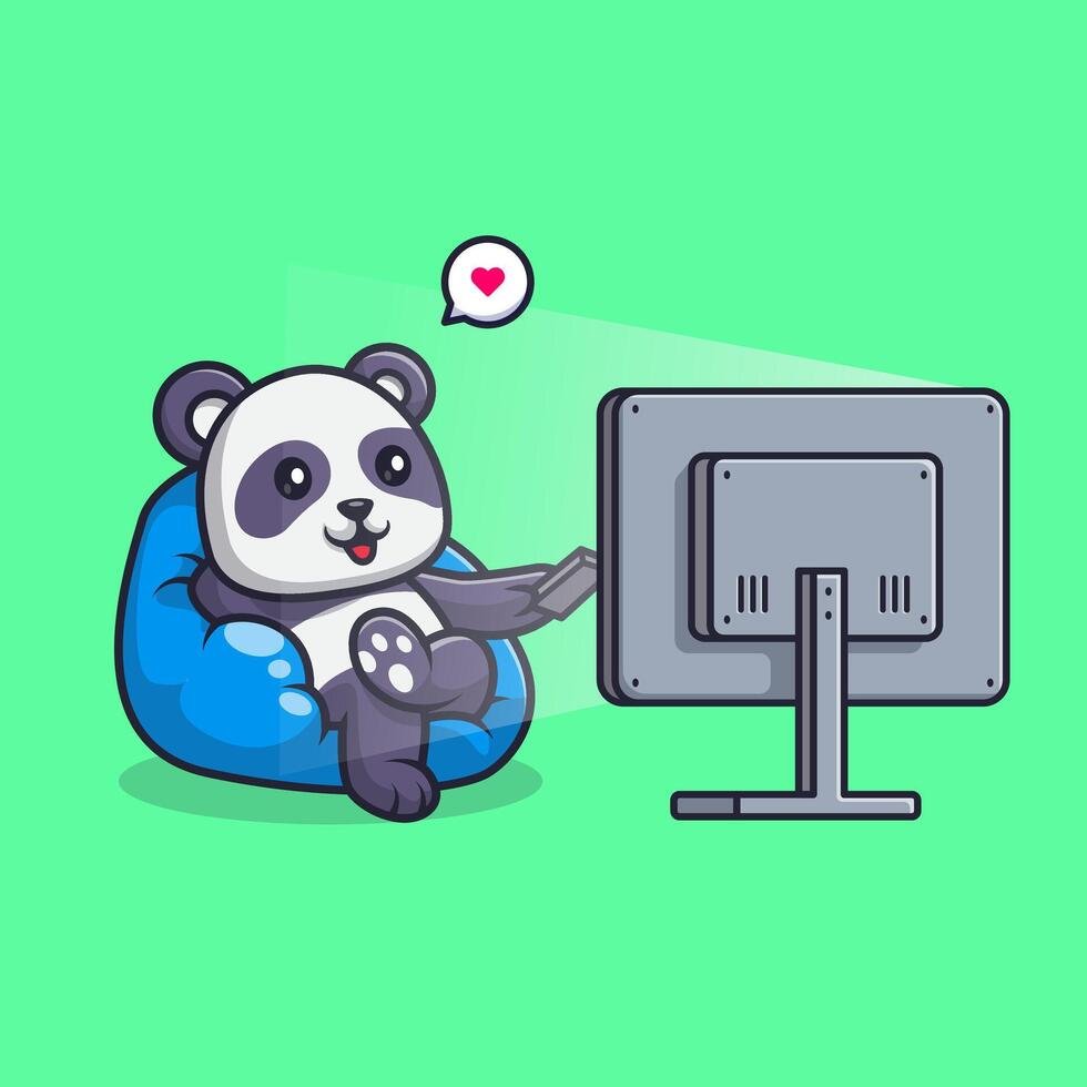 Cute Panda Watching Tv Cartoon vector