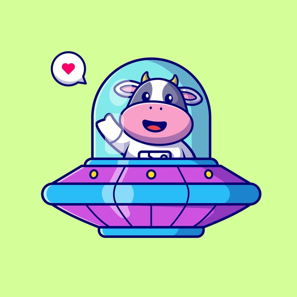 Cute Cow Driving Ufo Spaceship Cartoon vector