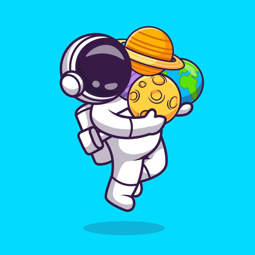 Cute Astronaut Bring Planet and Moon Cartoon vector