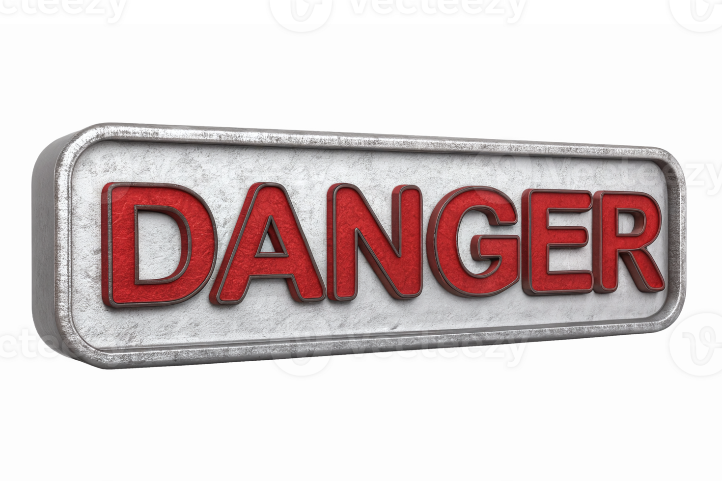 Bold Red Danger Sign with Metallic Texture and Transparent Background for Safety Notifications png