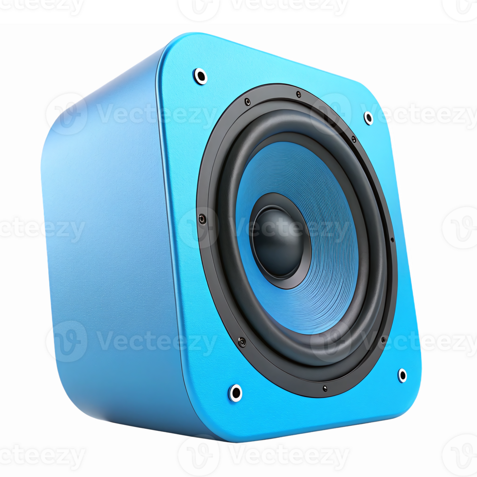 Blue Square Subwoofer Speaker with High-Quality Sound Technology on Transparent Background png