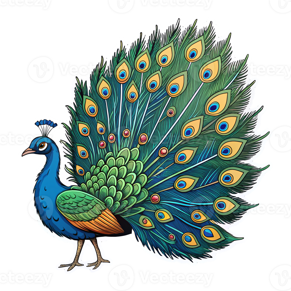 Vibrant Colorful Peacock with Elegant Feather Display on Transparent Background png