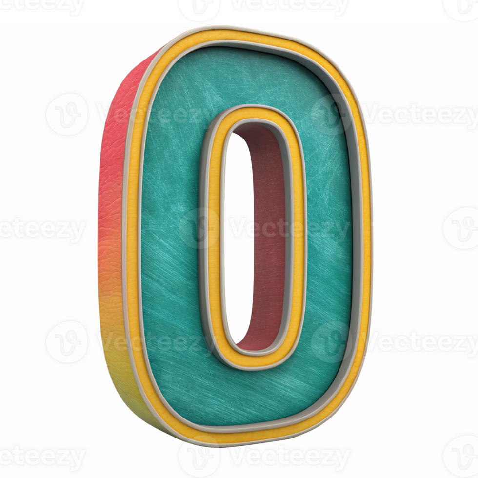 Colorful 3D Number Zero with Bright Texture and Transparent Background for Creative Projects png