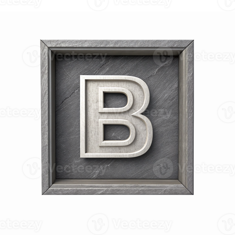 3D Raised Letter B in Gray Stone Frame with Transparent Background for Branding and Design png