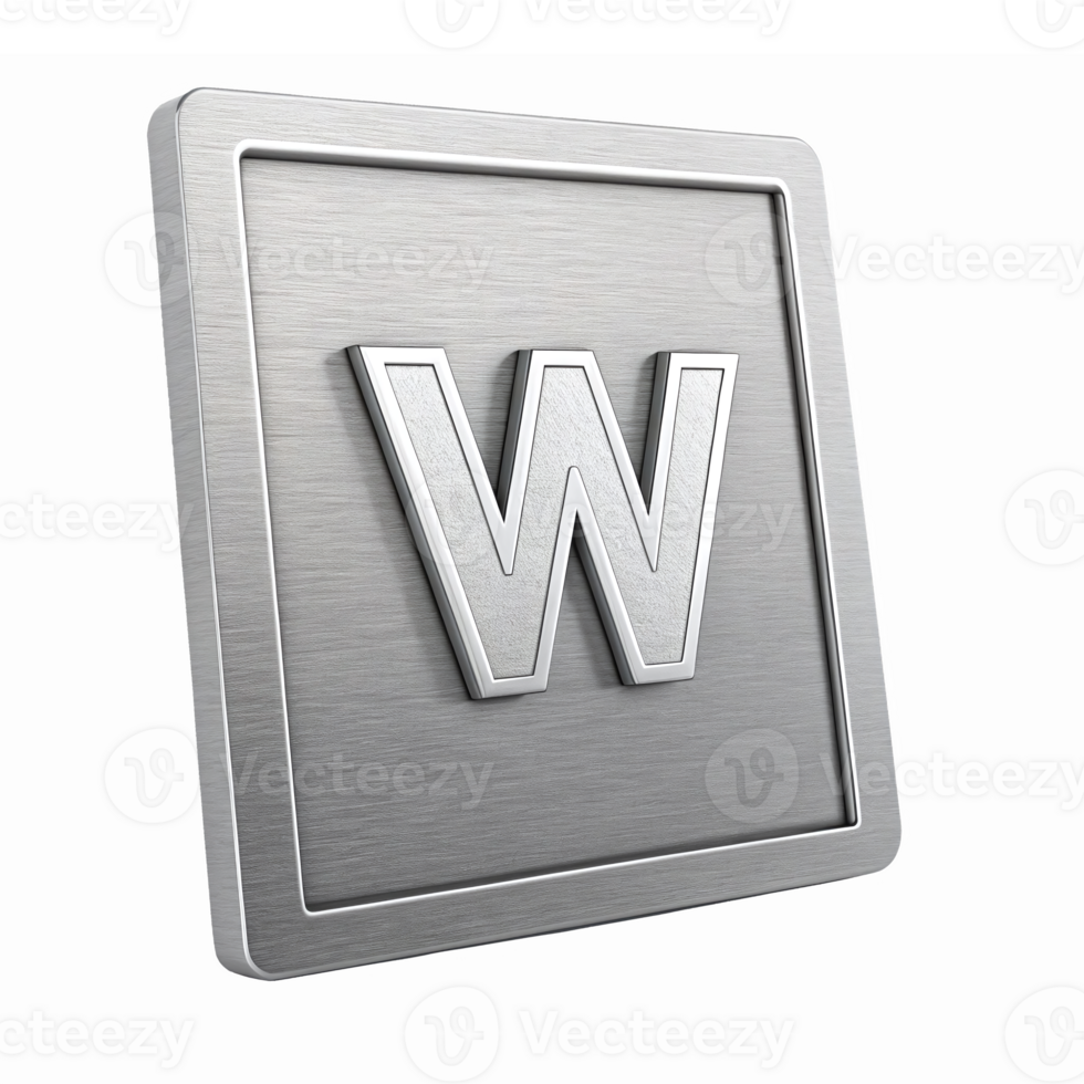 Metallic Letter W with Shiny Finish Suitable for Branding and Design Projects on Transparent Background png