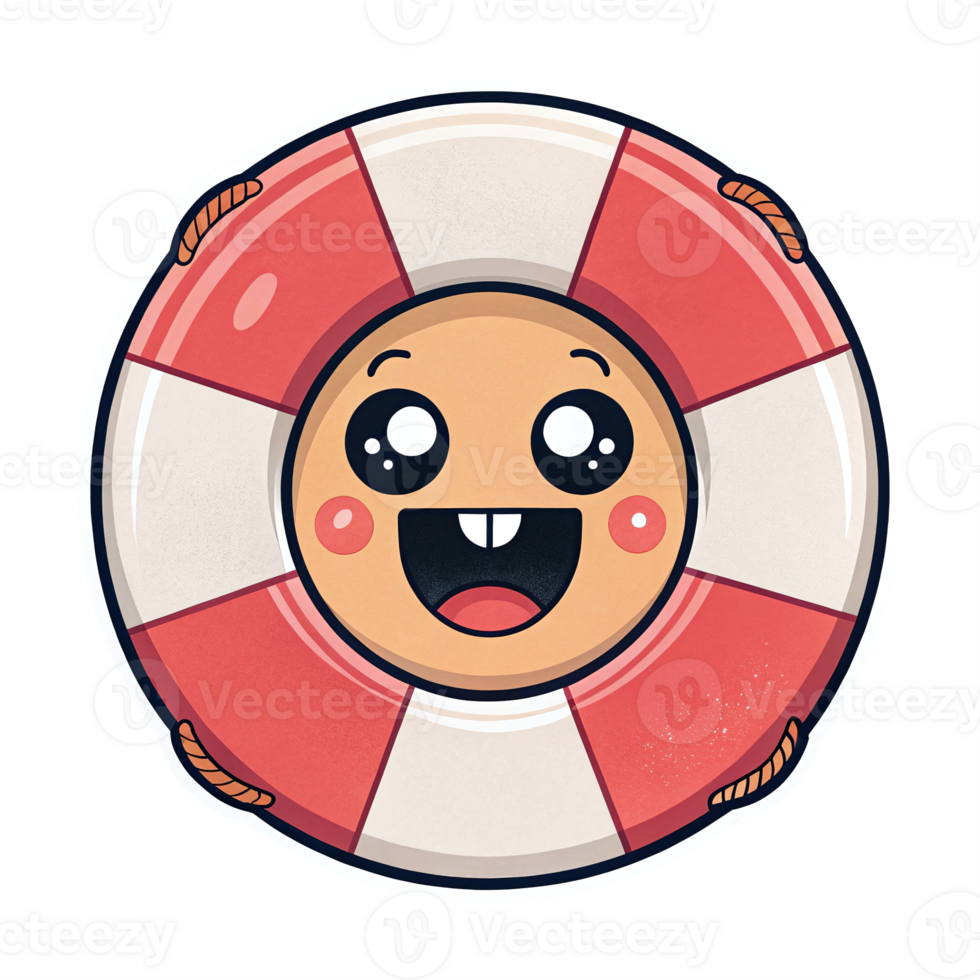 Happy Cartoon Lifebuoy Character Smiling with Cheerful Expression on Transparent Background png