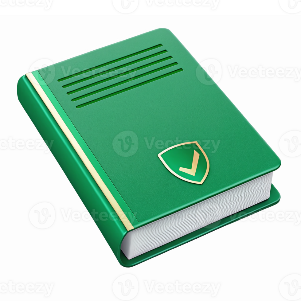 Green Leatherbound Book with Shield and Pages Design for Educational and Security Themes png
