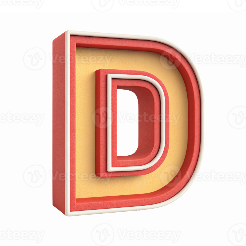 3D Letter D with Bold Colors and Layered Design on Transparent Background png