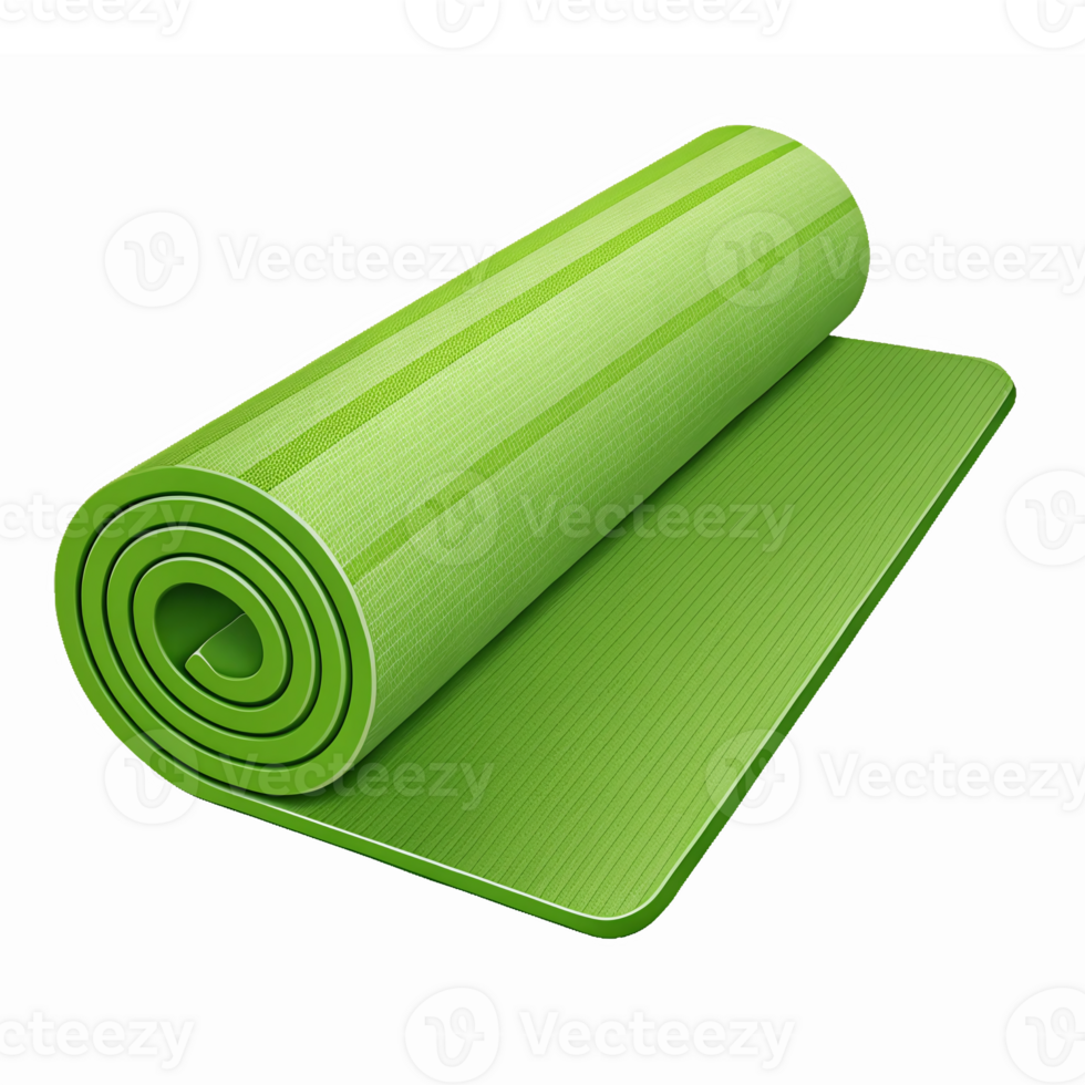 Rolled Green Yoga Mat for Fitness and Wellness Exercising Equipment with Transparent Background png