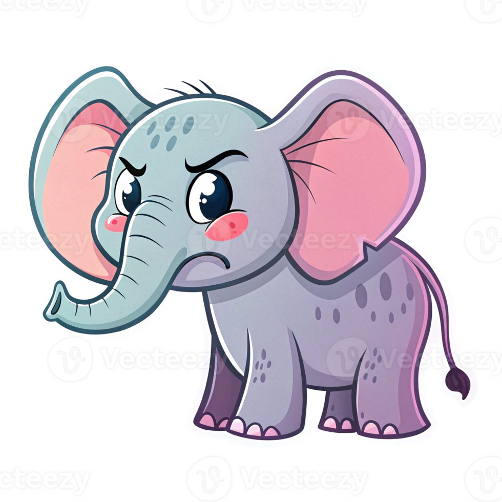 Cute Cartoon Elephant Character with an Angry Expression on a Transparent Background png