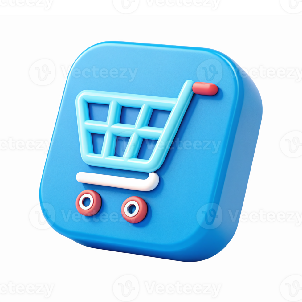 Blue Shopping Cart 3D Design with Transparent Background for E-commerce Applications png