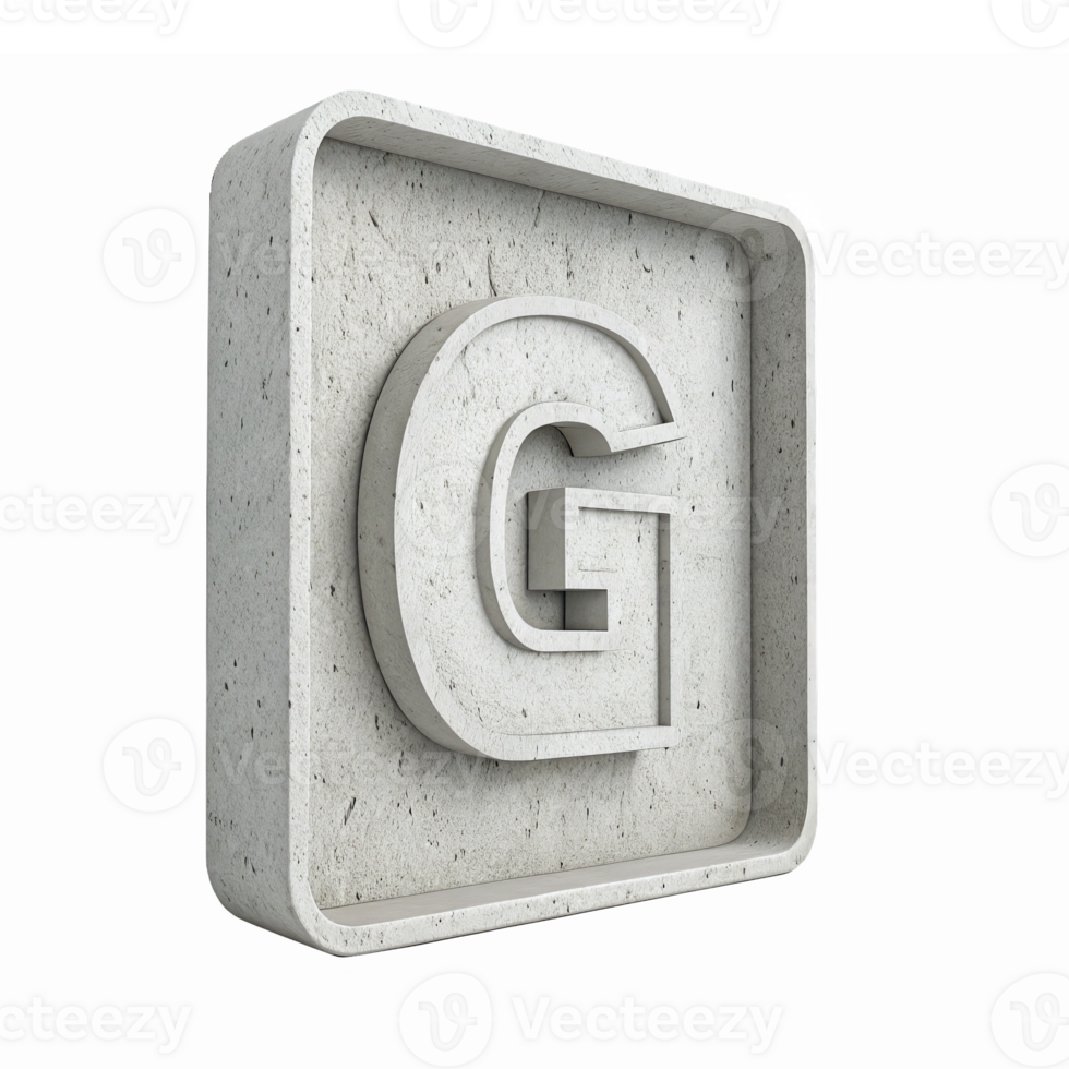 3D Grey Concrete Letter G Logo Design with Box Shape and Transparent Background png