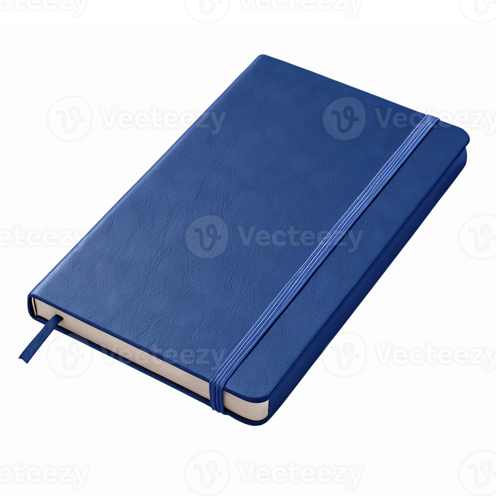 Blue Leather Notebook with Elastic Closure and Bookmark on Transparent Background png