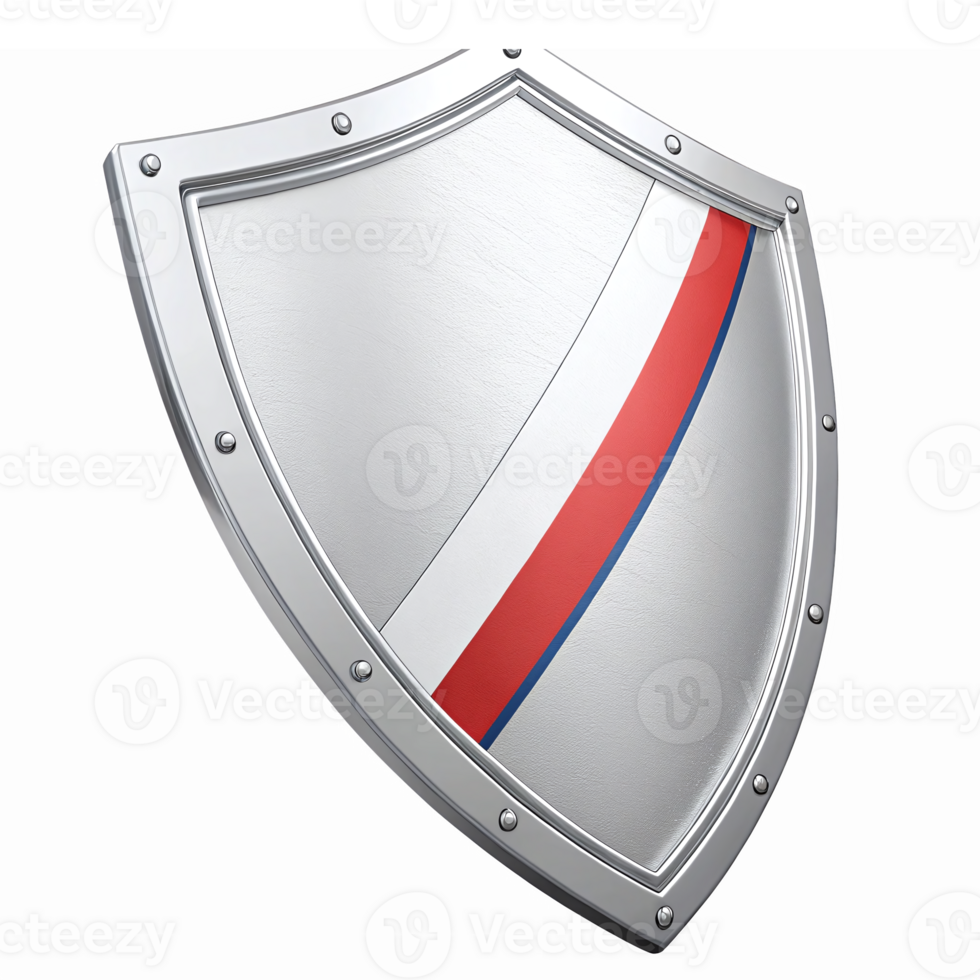 Silver Shield with Red and Blue Ribbon Design on Transparent Background for Security Symbols png