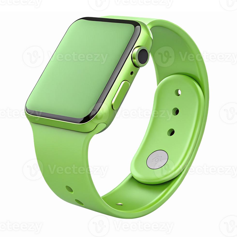 Smartwatch with Bright Green Band and Display on Transparent Background for Tech and Fitness Applications png