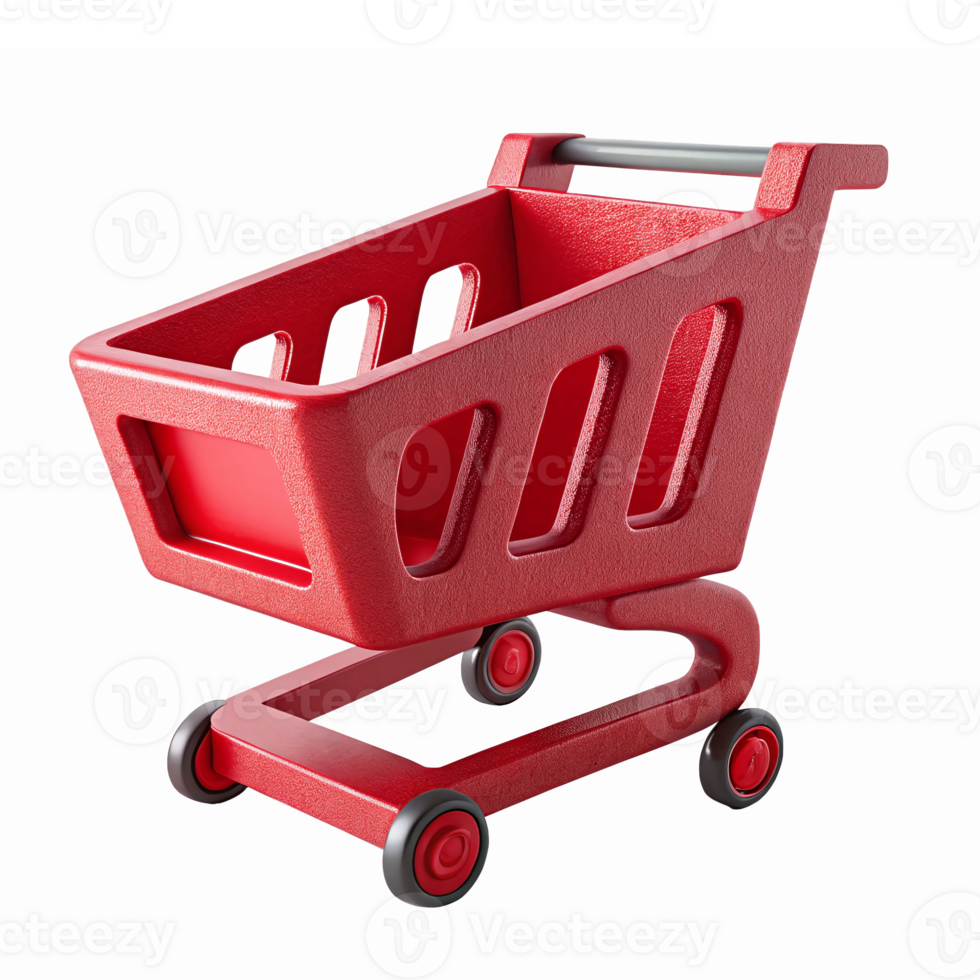 Red Shopping Cart 3D Design for Retail and E-Commerce Applications with Transparent Background png