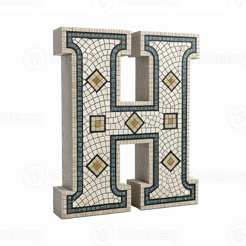 Three Dimensional Mosaic Letter H Decorative Design for Interior and Branding Use png