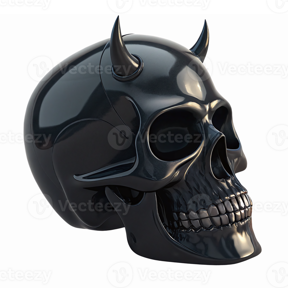 Black Demon Skull with Horns for Halloween Decorations and Spooky Designs png