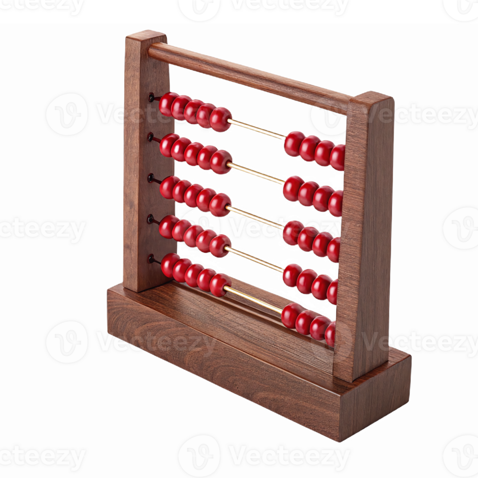 Wooden Abacus Educational Tool with Red Beads for Learning Basic Arithmetic Skills Transparent png