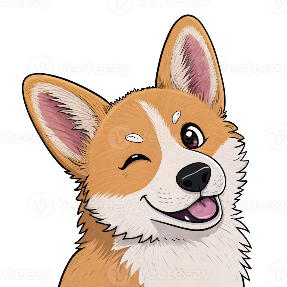 Winking Adorable Corgi Dog Illustration with Happy Expression on Transparent Background png