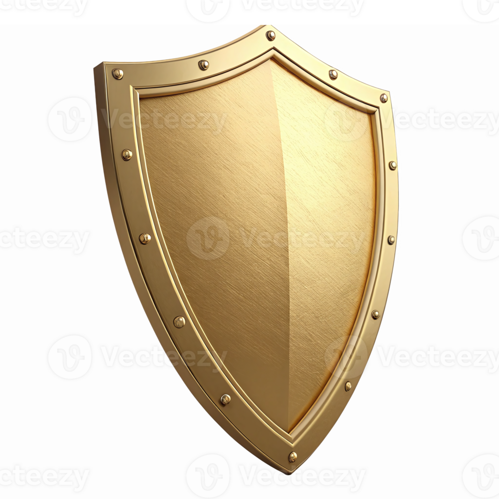 Golden Shield Symbolizing Protection Security Strength and Defense with Transparent Background png