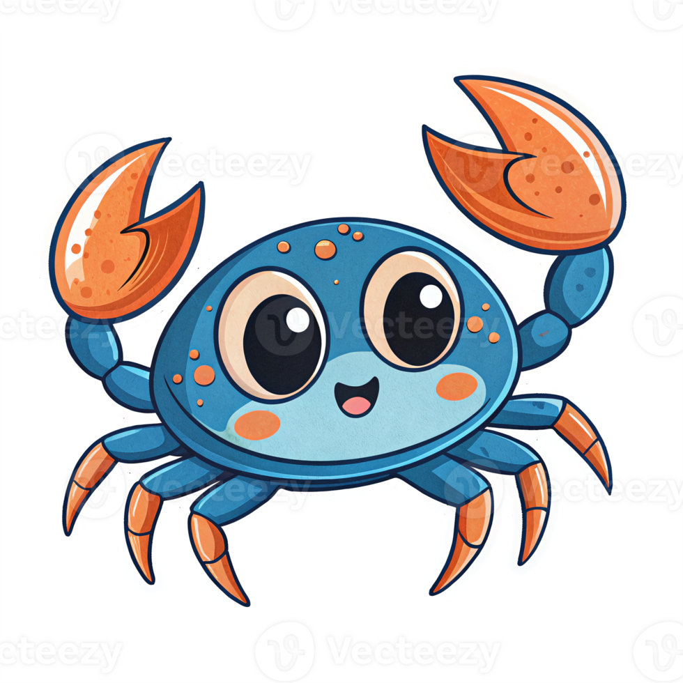 Cute Blue Cartoon Crab with Orange Claws on Transparent Background for Fun Designs png