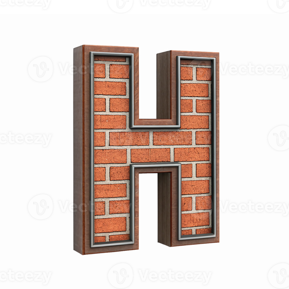 3D Letter H with Brick Texture and Frame for Modern Design and Branding Projects png