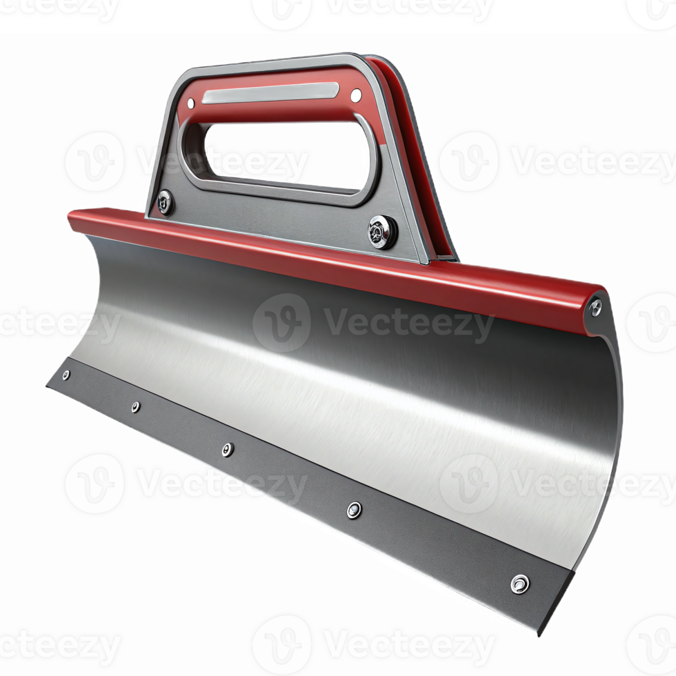 Metallic Construction Scraper Tool with Red Handle for Efficient Surface Finishing and Smoothing png