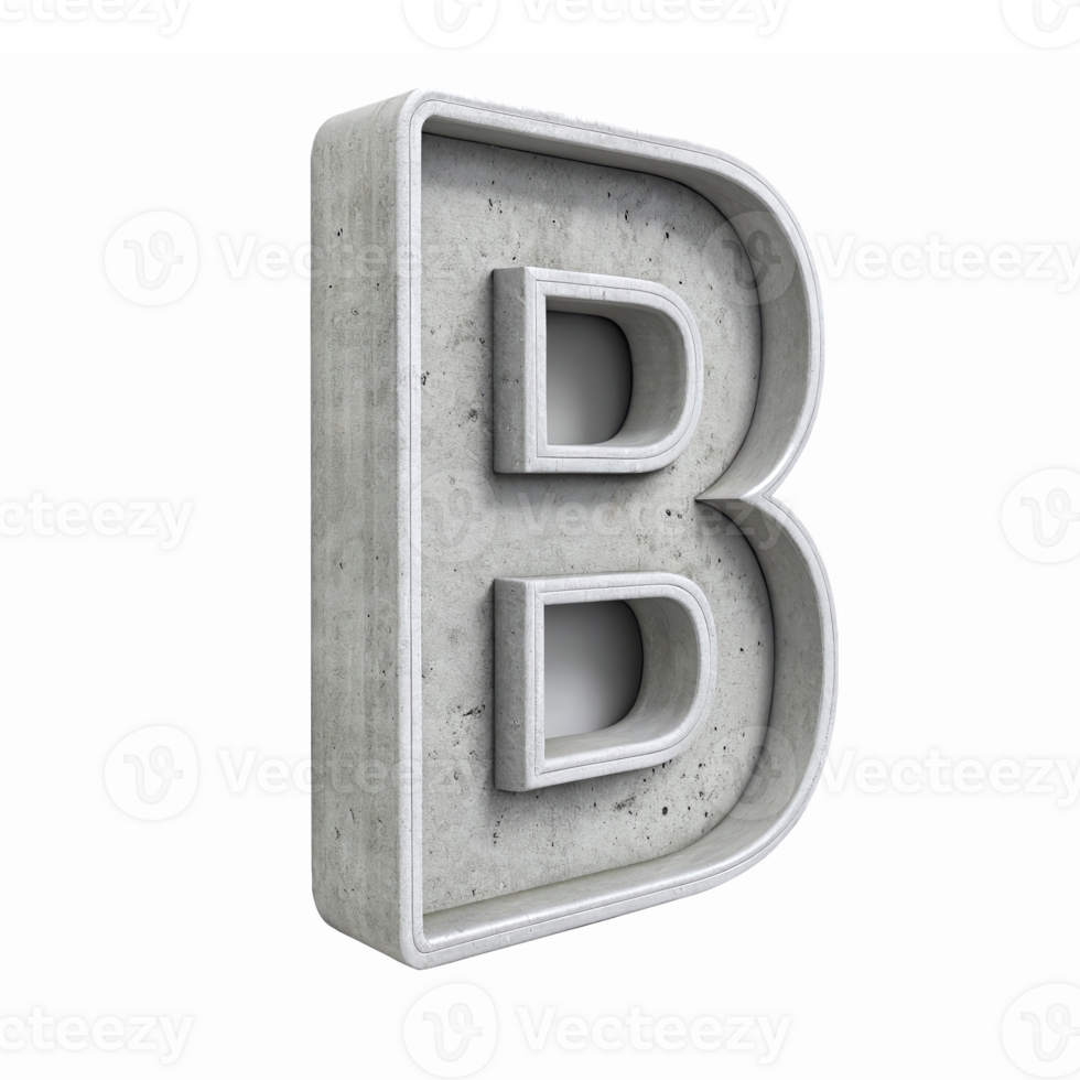 3D Realistic Bold Concrete Letter B with a Transparent Background for Modern Designs png