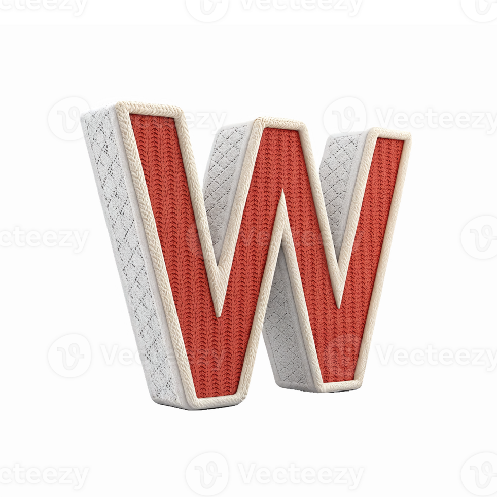3D Textured Letter W with Knit Pattern on Transparent Background for Modern Design png