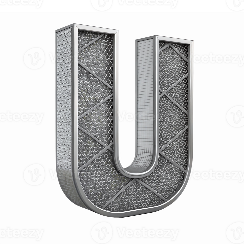 Sleek Metallic Mesh Letter U in 3D Design with Transparent Background for Branding and Signage png