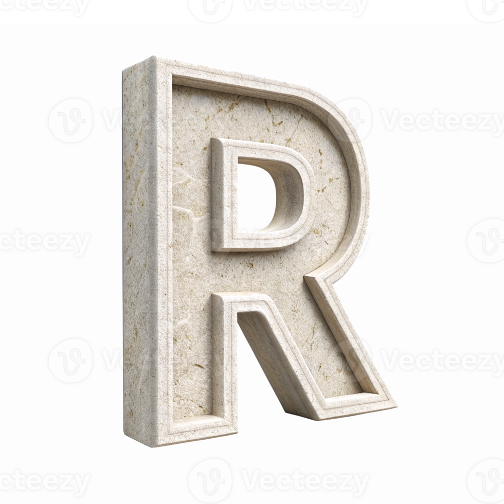 Three Dimensional Stone Letter R with Textured Surface for Creative Design Applications png