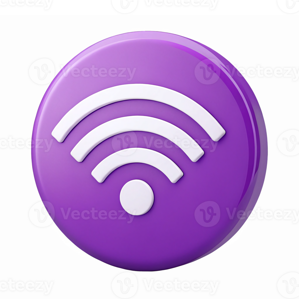 Purple WiFi Signal with Three Curved Bars and Center Dot for Connectivity Representation png