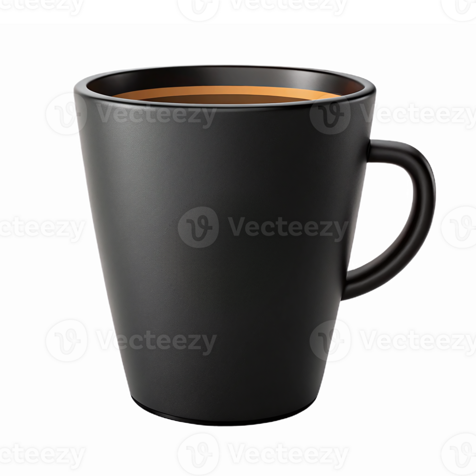 Modern Black Coffee Mug with Brown Interior on Transparent Background png