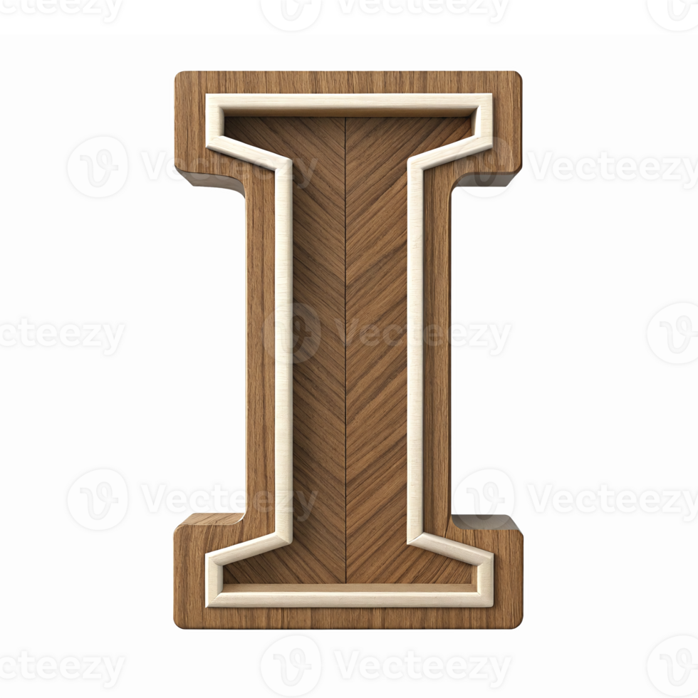 Stylized Wooden Letter I with Decorative Edging in a Transparent Background for Creative Projects png