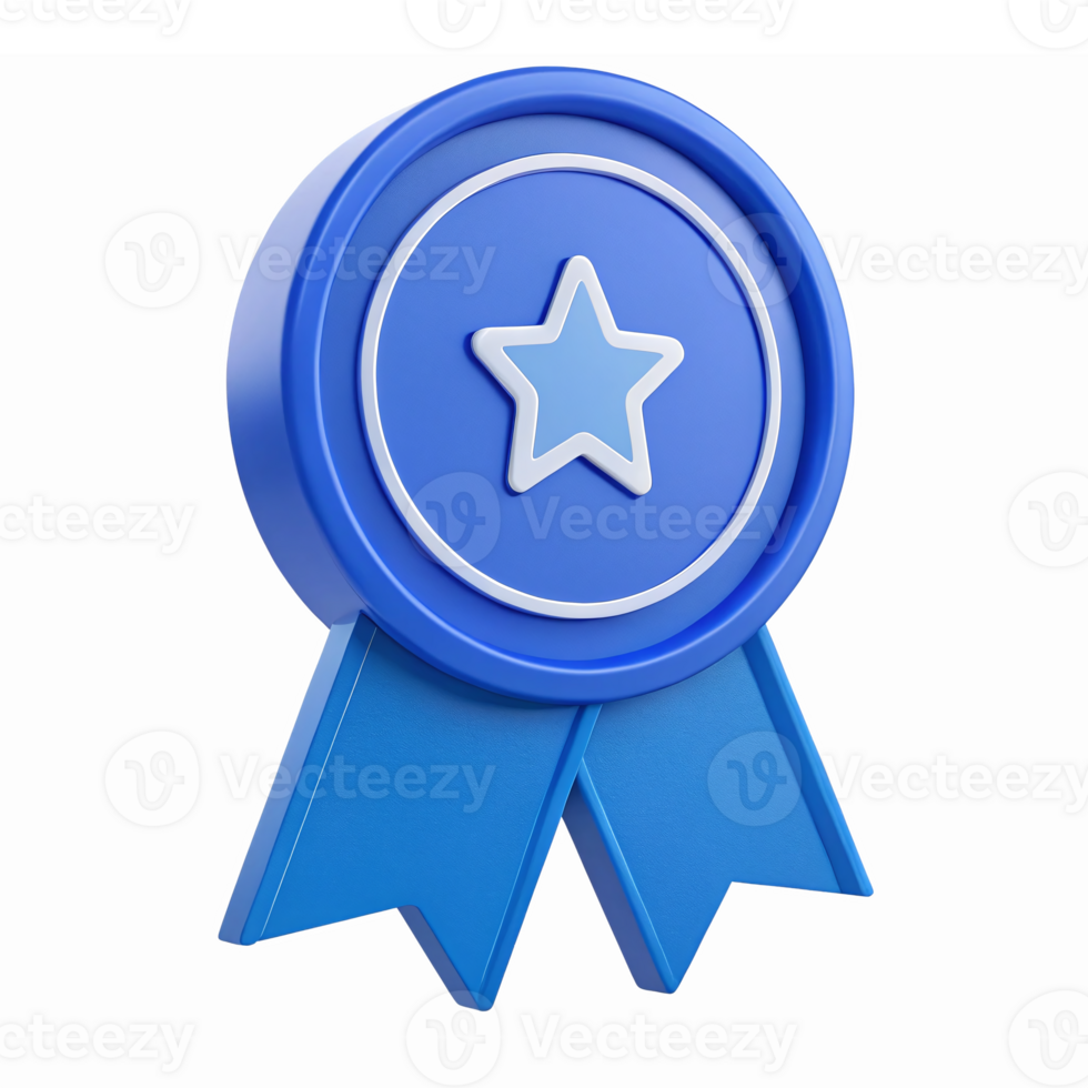 Blue Medal with Star and Ribbons on Transparent Background for Awards and Recognition png